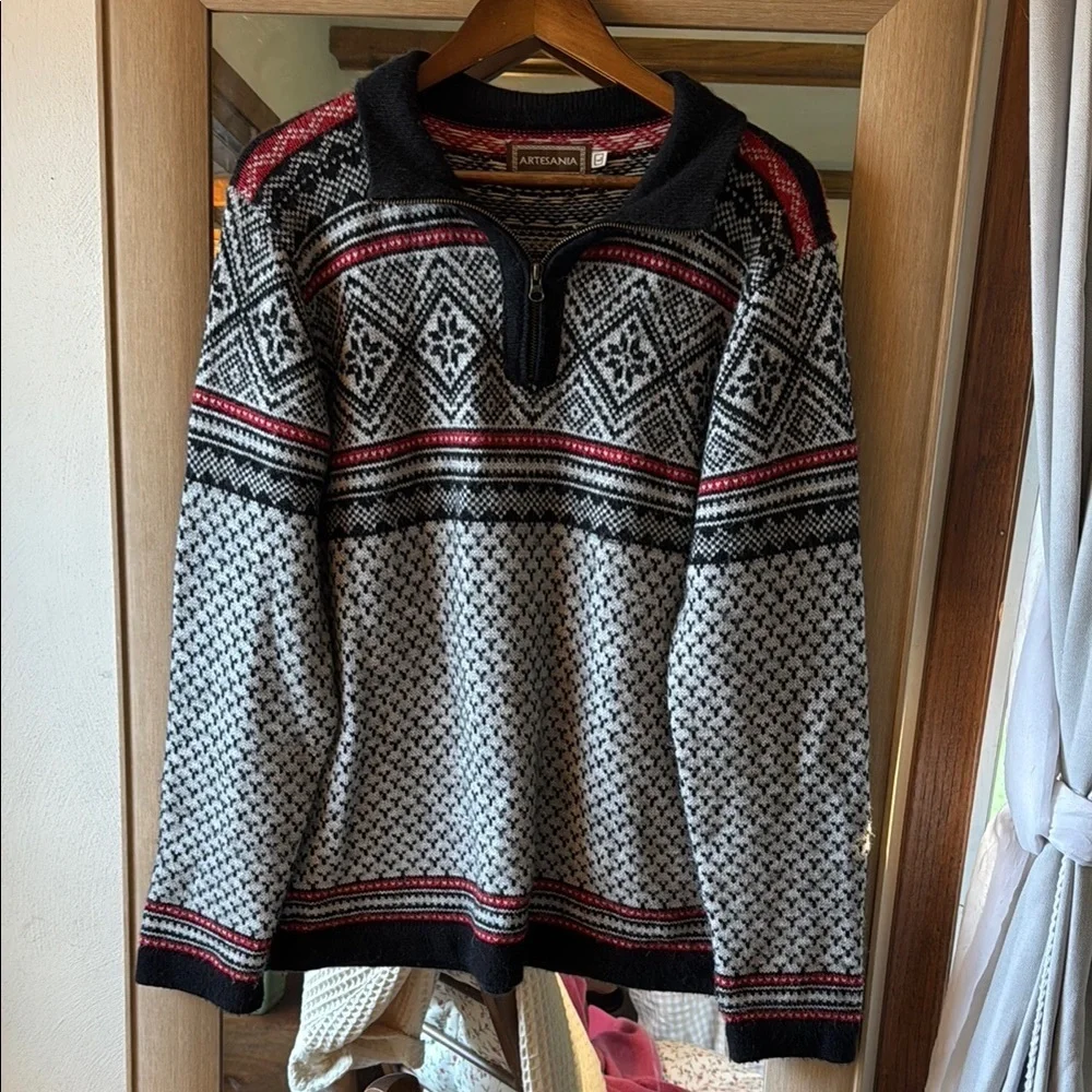 Alpaca Blend Fair-isle Quarter Zip Pullover Sweater Large